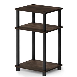 Furinno JUST Turn-N-Tube Wood 3-Tier End Table in Columbia Walnut/Black