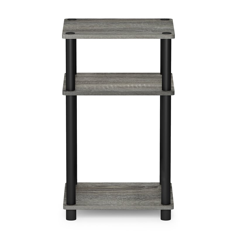 Furinno JUST Turn-N-Tube Wood 3-Tier End Table in French Oak Gray/Black