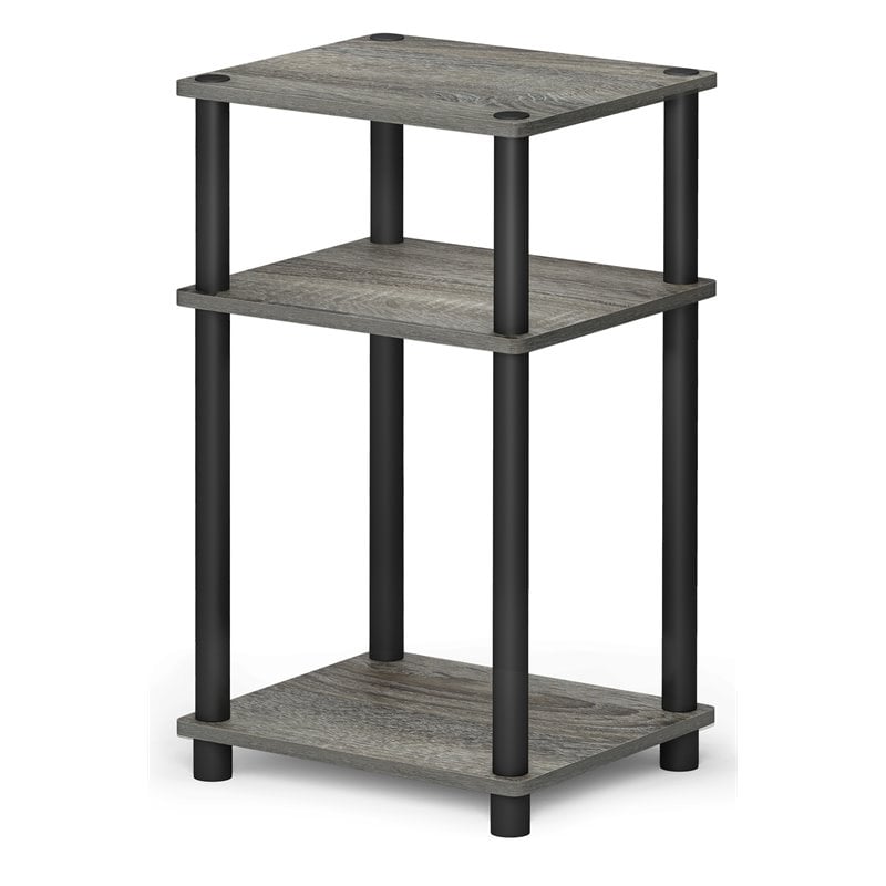 Furinno JUST Turn-N-Tube Wood 3-Tier End Table in French Oak Gray/Black