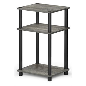 Furinno JUST Turn-N-Tube Wood 3-Tier End Table in French Oak Gray/Black
