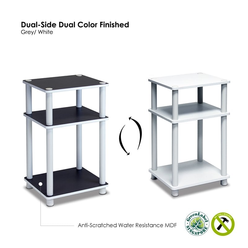 Furinno JUST Turn-N-Tube Engineered Wood 3-Tier End Table in White