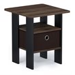 Furinno ANDREY Wood End Table with Bin Drawer in Columbia Walnut/Dark Brown