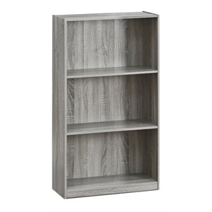 Furinno BASIC Engineered Wood 3-Tier Bookcase Storage Shelves in French Oak Gray
