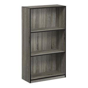 Furinno BASIC Wood 3-Tier Bookcase Storage Shelves in French Oak Gray/Black