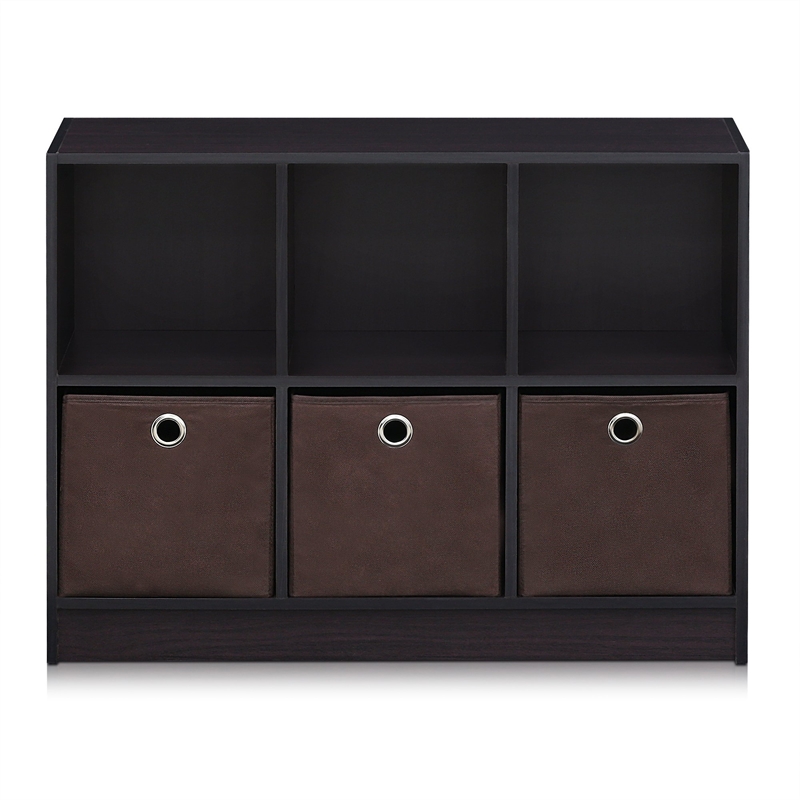 Furinno BASIC Engineered Wood 3x2 Bookcase Storage w/Bins in Dark Walnut