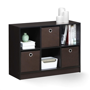 Furinno BASIC Engineered Wood 3x2 Bookcase Storage w/Bins in Dark Walnut
