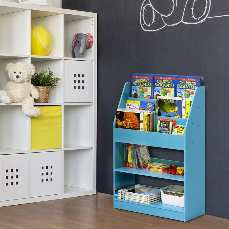 Furinno Lova Engineered Wood Magazine/Bookshelf with Storage in Light Blue