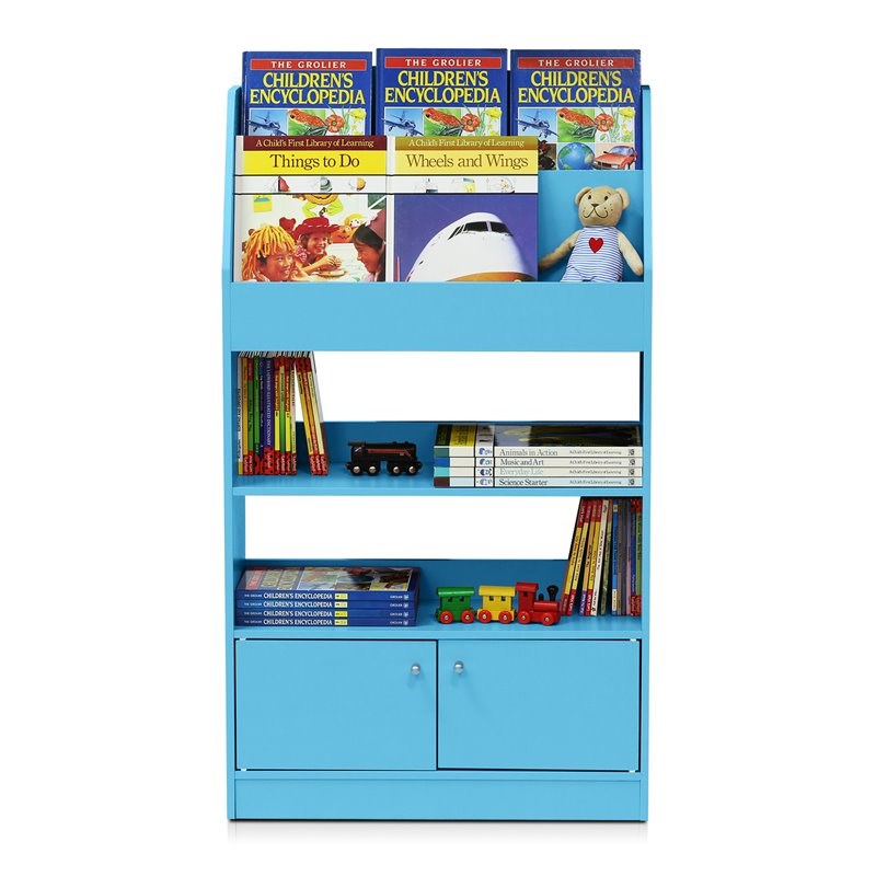 Furinno Lova Wood Magazine/Bookshelf with Storage Cabinet in Light Blue