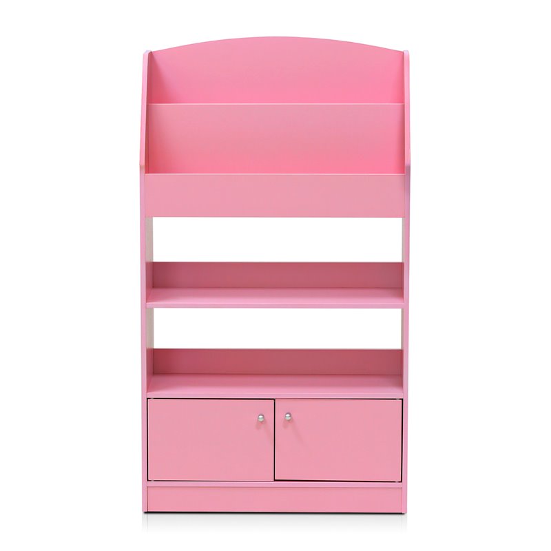 Furinno Lova Engineered Wood Magazine/Bookshelf with Storage Cabinet in Pink