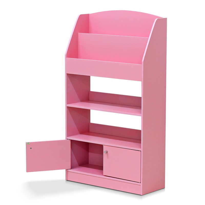 Furinno Lova Engineered Wood Magazine/Bookshelf with Storage Cabinet in Pink