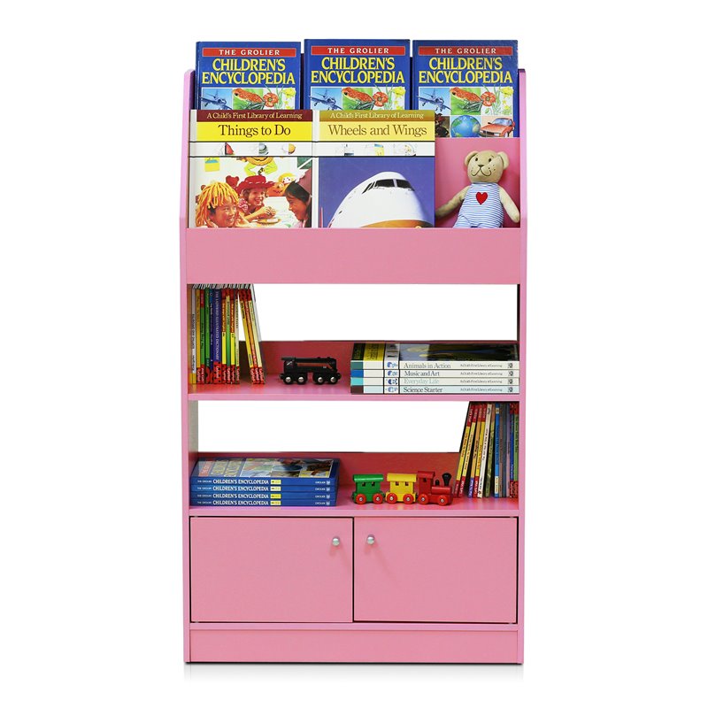 Furinno Lova Engineered Wood Magazine/Bookshelf with Storage Cabinet in Pink