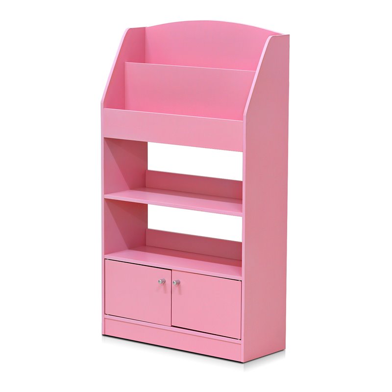 Furinno Lova Engineered Wood Magazine/Bookshelf with Storage Cabinet in Pink