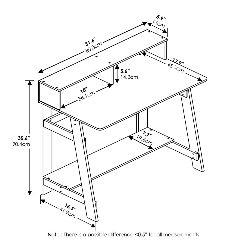 Furinno Engineered Wood SIMPLISTIC A Frame Computer Desk in Dark Walnut