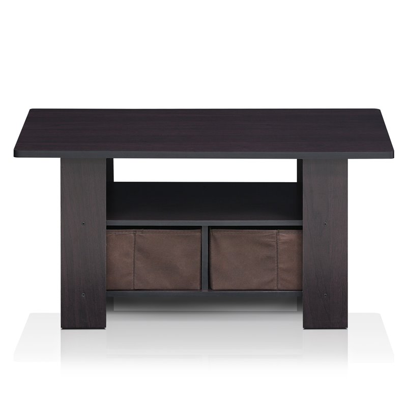 Furinno ANDREY Engineered Wood Coffee Table with Bin Drawer in Dark Walnut