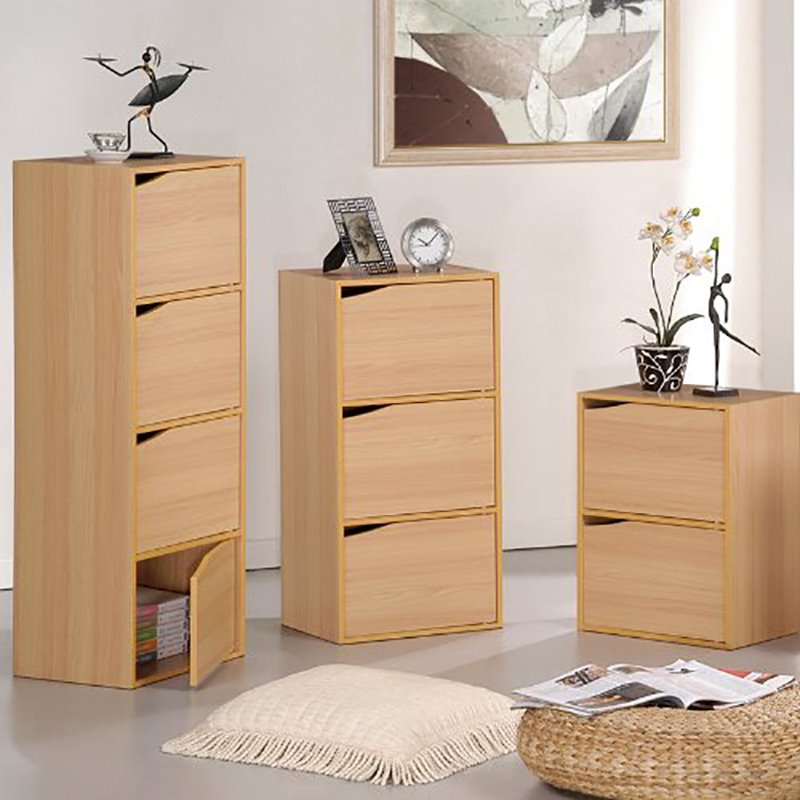 Furinno PASIR Wood 3-Tier Bookcase with Door in Steam Beech/Natural