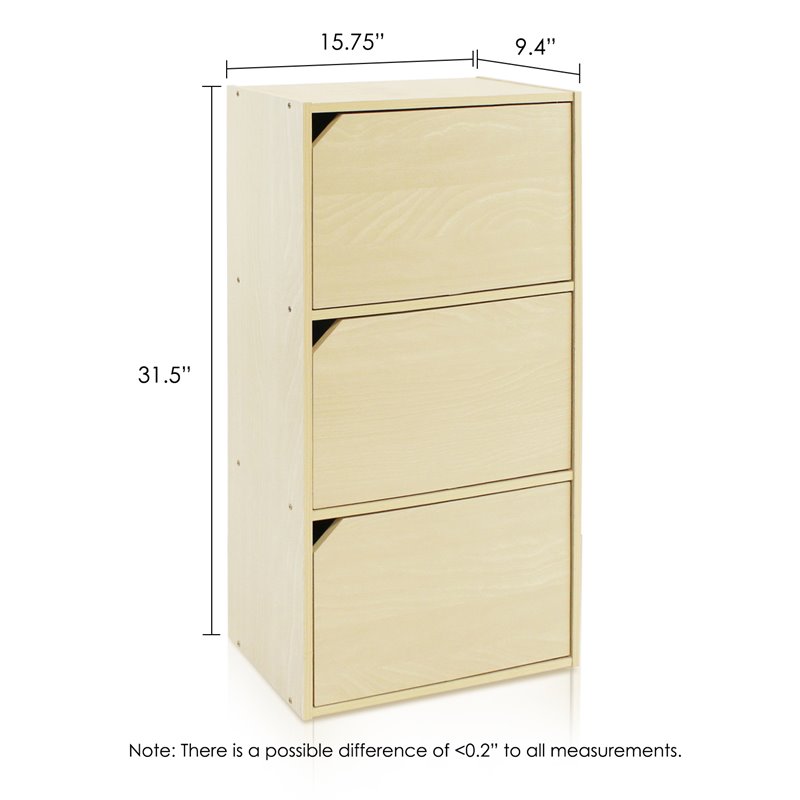 Furinno PASIR Wood 3-Tier Bookcase with Door in Steam Beech/Natural
