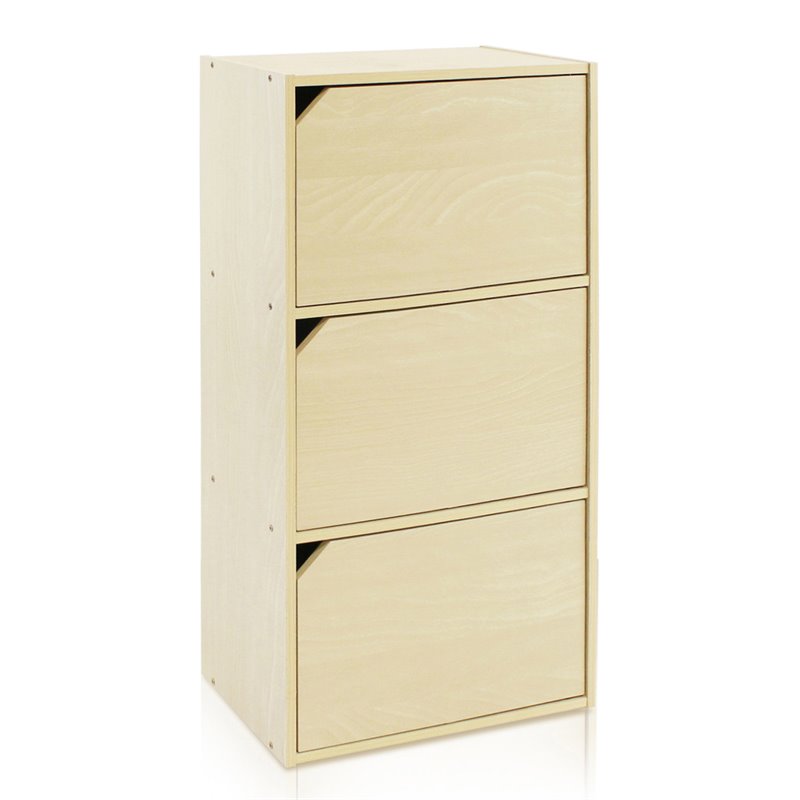 Furinno PASIR Wood 3-Tier Bookcase with Door in Steam Beech/Natural