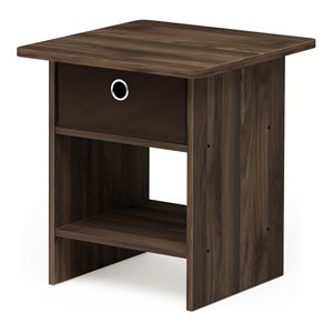 Furinno DARIO Wood End Table Storage Shelf in Columbia Walnut/Dark Brown