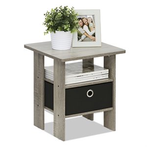Furinno ANDREY Engineered Wood End Table with Bin Drawer in French Oak Gray