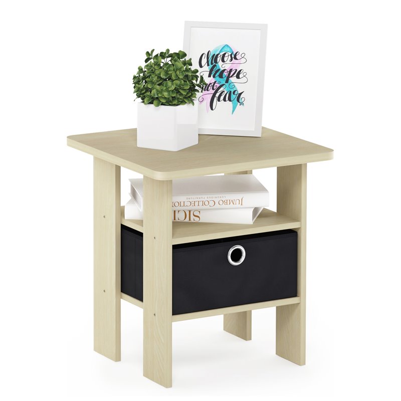 Furinno ANDREY Engineered Wood End Table with Bin Drawer in Steam Beech/Natural