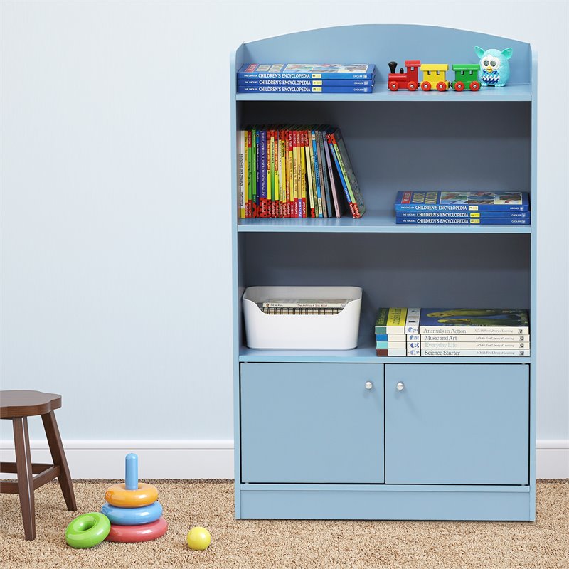 Furinno Lova Engineered Wood Bookshelf with Storage Cabinet in Light Blue