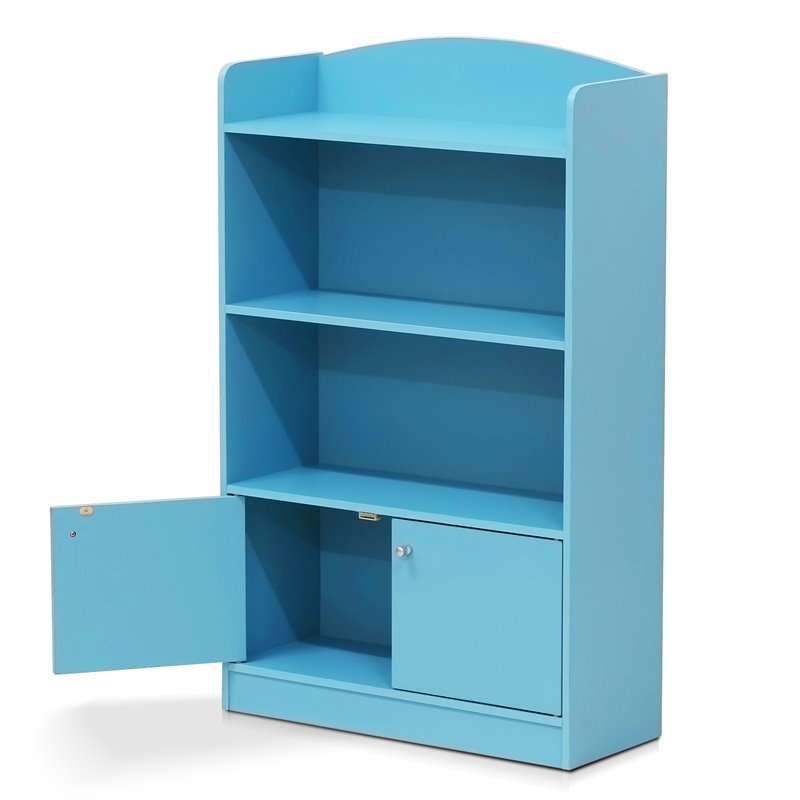 Furinno Lova Engineered Wood Bookshelf with Storage Cabinet in Light Blue