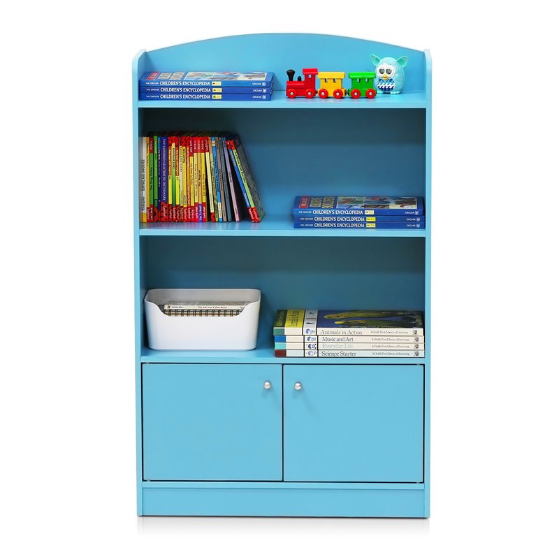 Furinno Lova Engineered Wood Bookshelf with Storage Cabinet in Light Blue