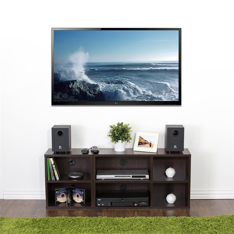 Furinno INDO Engineered Wood 2x2 Petite Audio Video Storage Shelf in Espresso