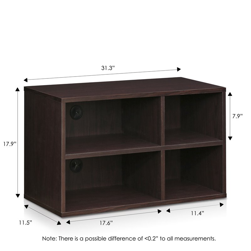 Furinno INDO Engineered Wood 2x2 Petite Audio Video Storage Shelf in Espresso