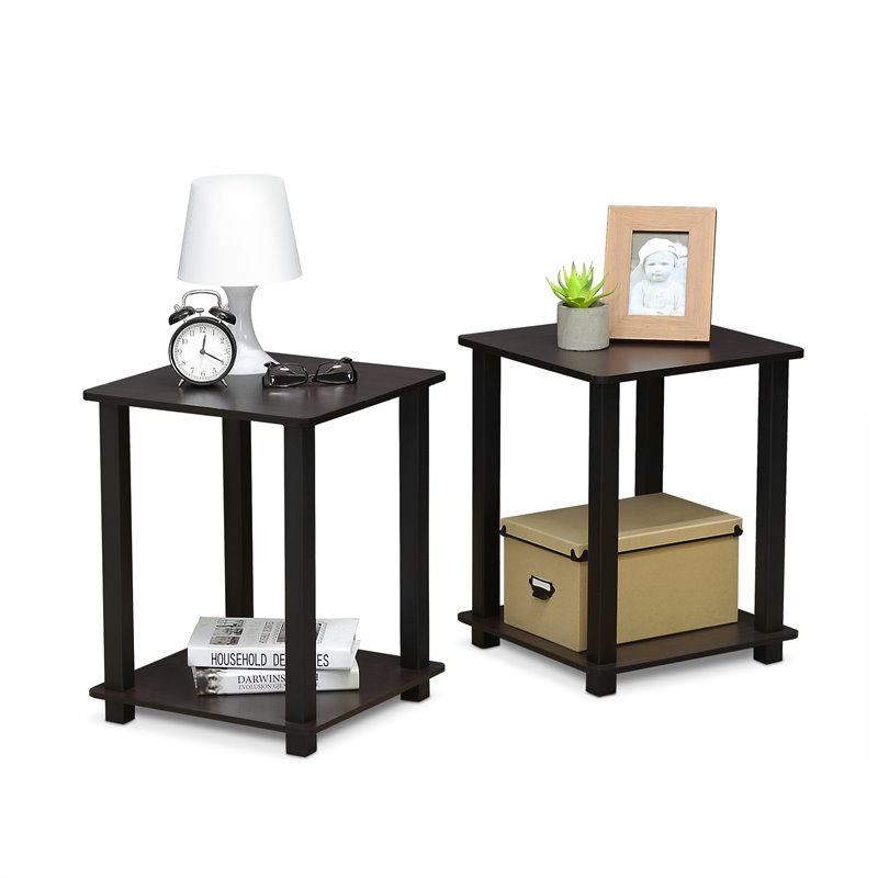 Furinno Engineered Wood SIMPLISTIC End Table in Dark Walnut (Set of 2)