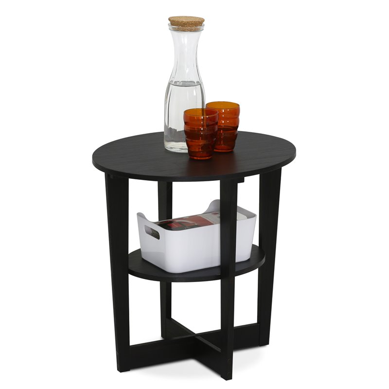 Furinno JAYA Contemporary Engineered Wood Oval End Table in Walnut