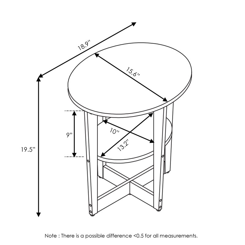 Furinno JAYA Contemporary Engineered Wood Oval End Table in Walnut