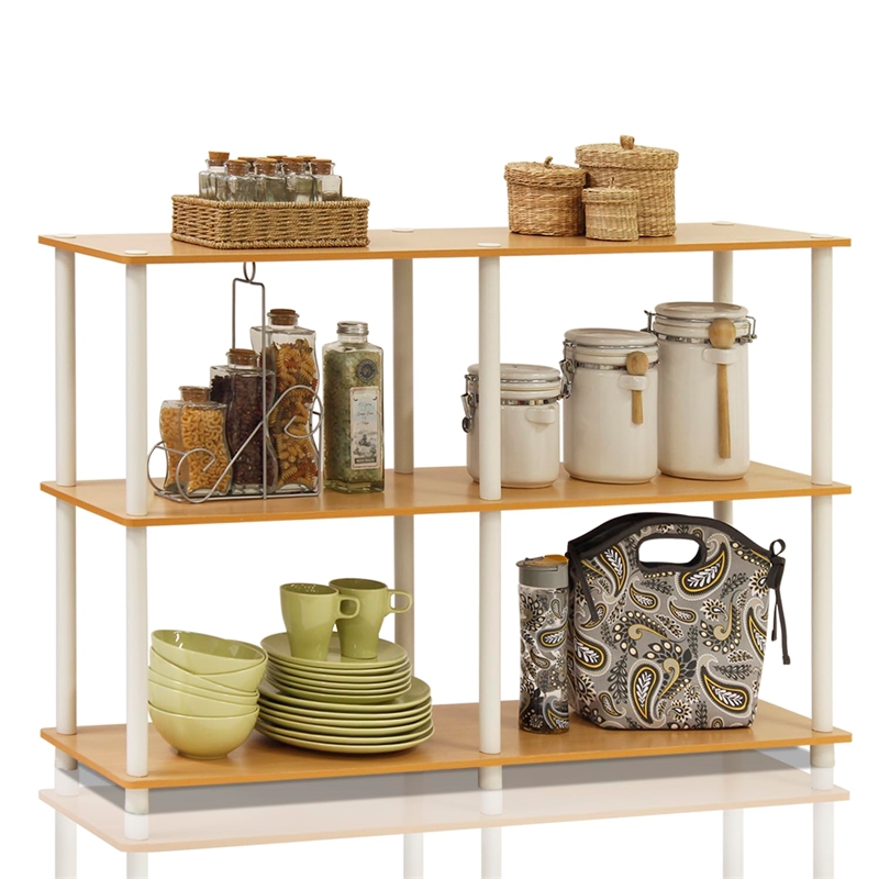 Furinno TURN-N-TUBE Wood 3-Tier Double Size Storage Display Rack in Natural