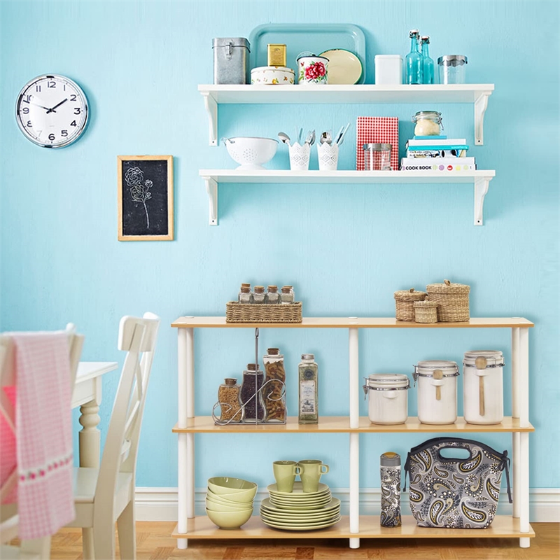 Furinno TURN-N-TUBE Wood 3-Tier Double Size Storage Display Rack in Natural