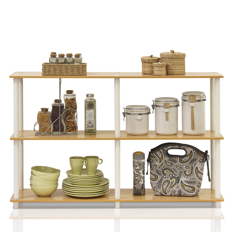 Furinno TURN-N-TUBE Wood 3-Tier Double Size Storage Display Rack in Natural