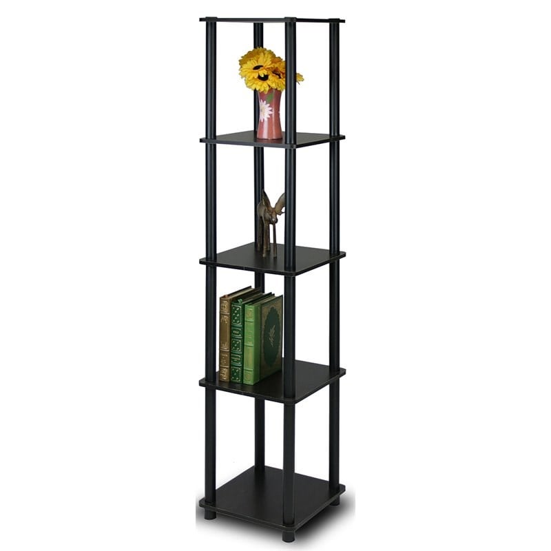 Furinno TURN-N-TUBE Wood 5-Tier Corner Square Rack Display Shelf in Espresso