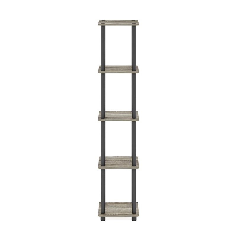 Furinno TURN-N-TUBE Wood 5-Tier Corner Rack Display Shelf in Oak Gray/Black