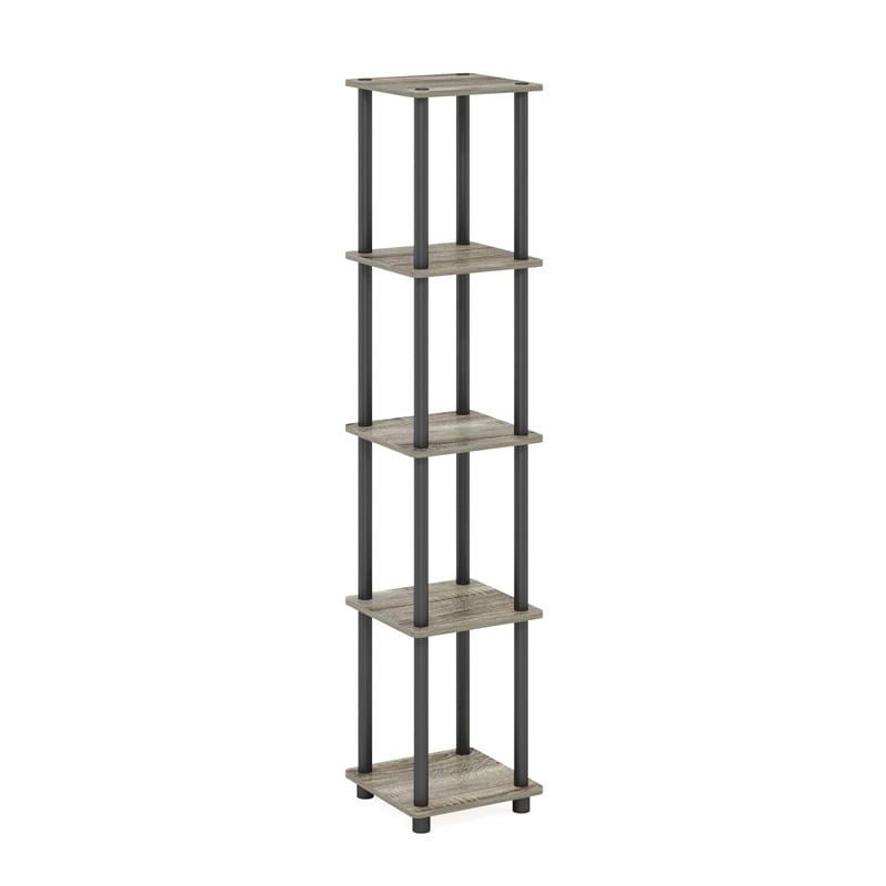 Furinno TURN-N-TUBE Wood 5-Tier Corner Rack Display Shelf in Oak Gray/Black