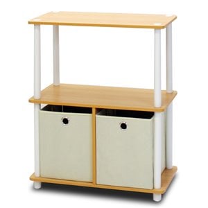 Furinno Go Green Wood 3-Tier Storage Rack Shelving Unit w/Bins in Beech/Natural