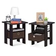 Furinno ANDREY Wood End Table with Bin Drawer in Dark Walnut (Set of 2)