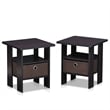 Furinno ANDREY Wood End Table with Bin Drawer in Dark Walnut (Set of 2)