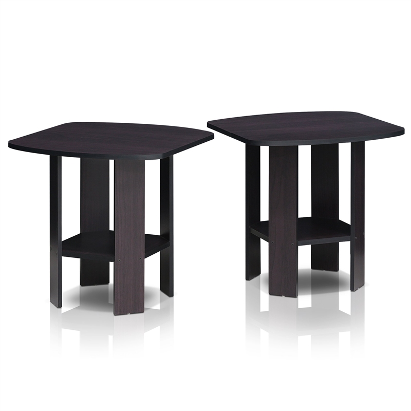 Furinno Engineered Wood Simple Design End Table in Dark Walnut (Set of 2)