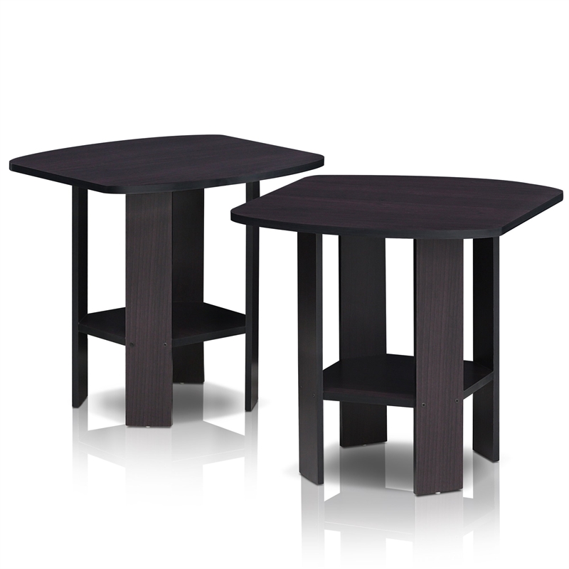 Furinno Engineered Wood Simple Design End Table in Dark Walnut (Set of 2)