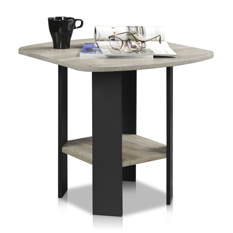 Furinno Wood Simple Design End Table in French Oak Gray/Black (Set of 2)