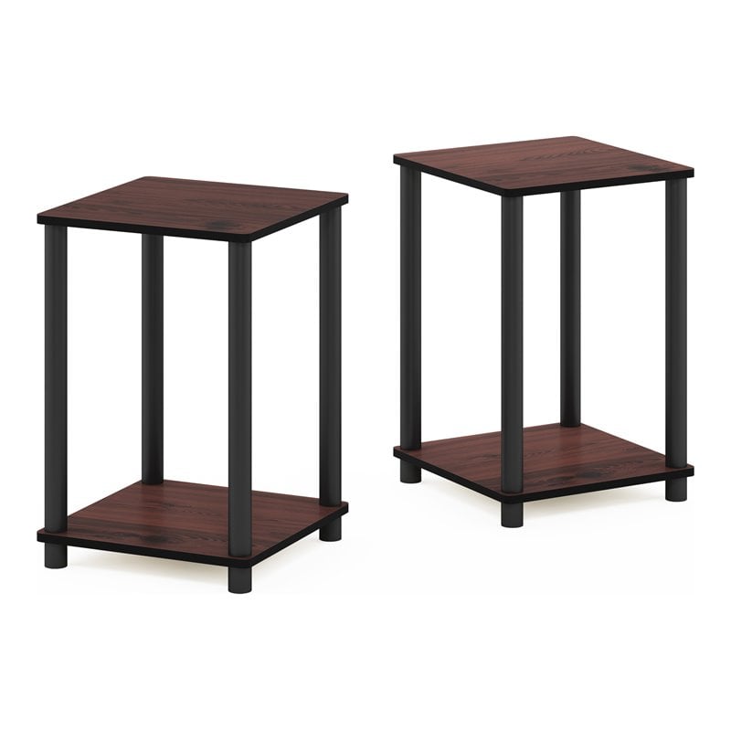 Furinno TURN-N-TUBE Wood End Table Corner Shelves in Cherry/Black (Set of 2)