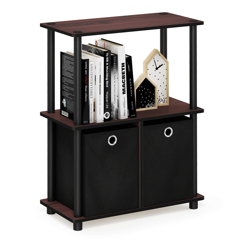 Furinno Go Green Wood 3-Tier Storage Rack Shelving Unit in Dark Cherry/Black