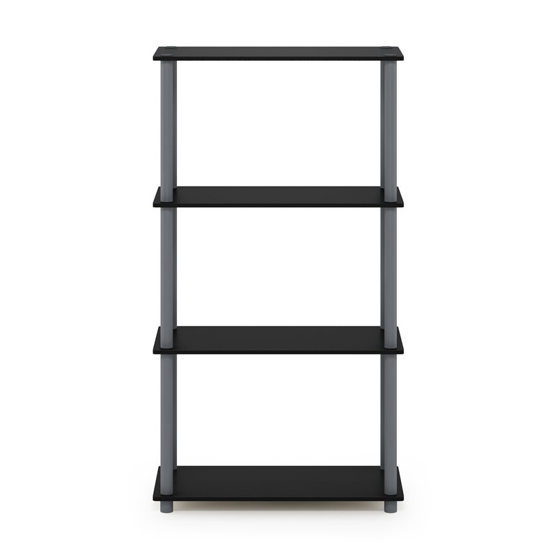 Furinno TURN-N-TUBE Wood 4-Tier Multipurpose Shelf Display Rack in Black/Gray