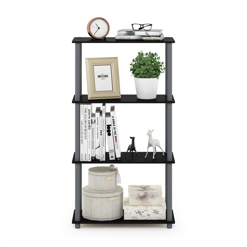 Furinno TURN-N-TUBE Wood 4-Tier Multipurpose Shelf Display Rack in Black/Gray