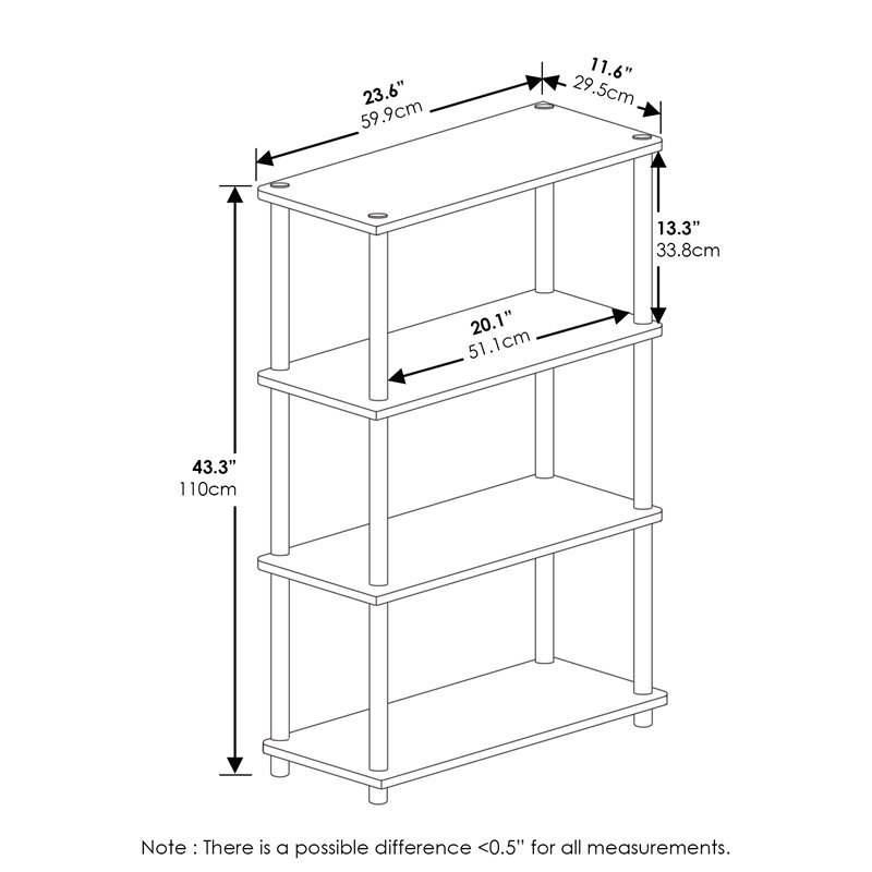 Furinno TURN-N-TUBE Wood 4-Tier Multipurpose Shelf Display Rack in Black/Gray