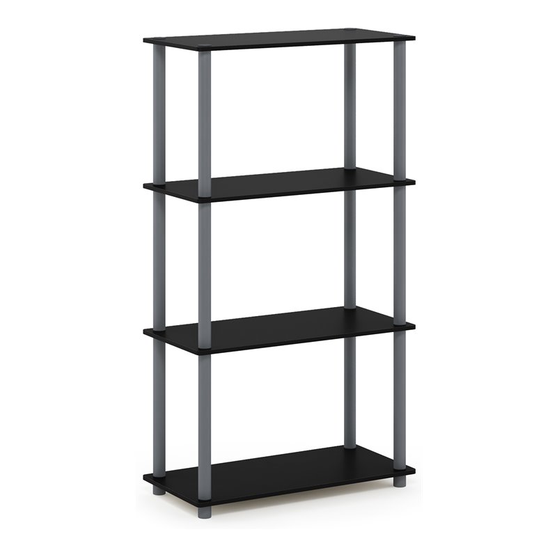 Furinno TURN-N-TUBE Wood 4-Tier Multipurpose Shelf Display Rack in Black/Gray